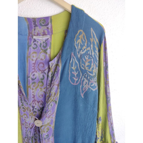 3/$20 Soft Surroundings Green Blue Purple Rayon One Button Duster Cardigan Top S - Picture 2 of 8